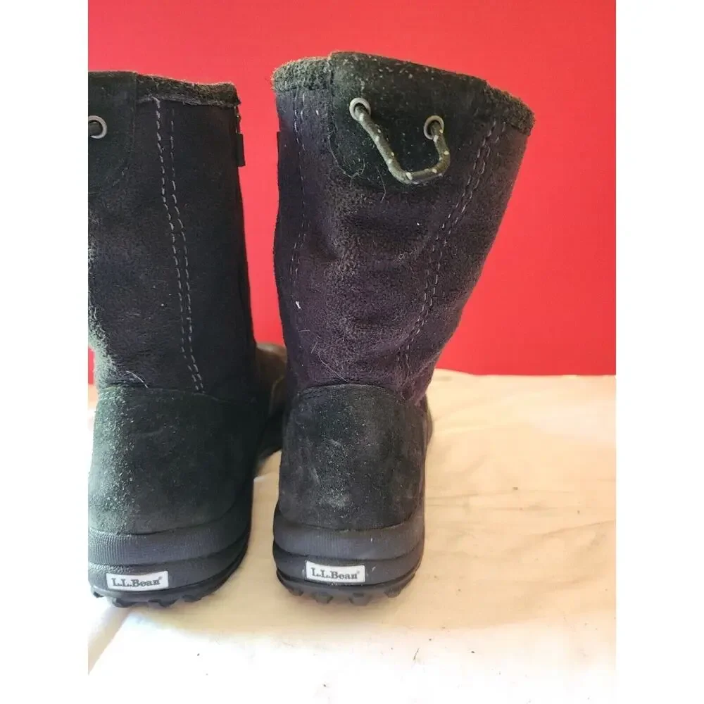 Ll Bean Black Ankle Boots Side Zipper Men's Size 10 M suede and fleece